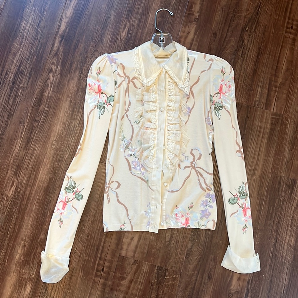 Button Down Organza Collar Floral Blumarine Blouse